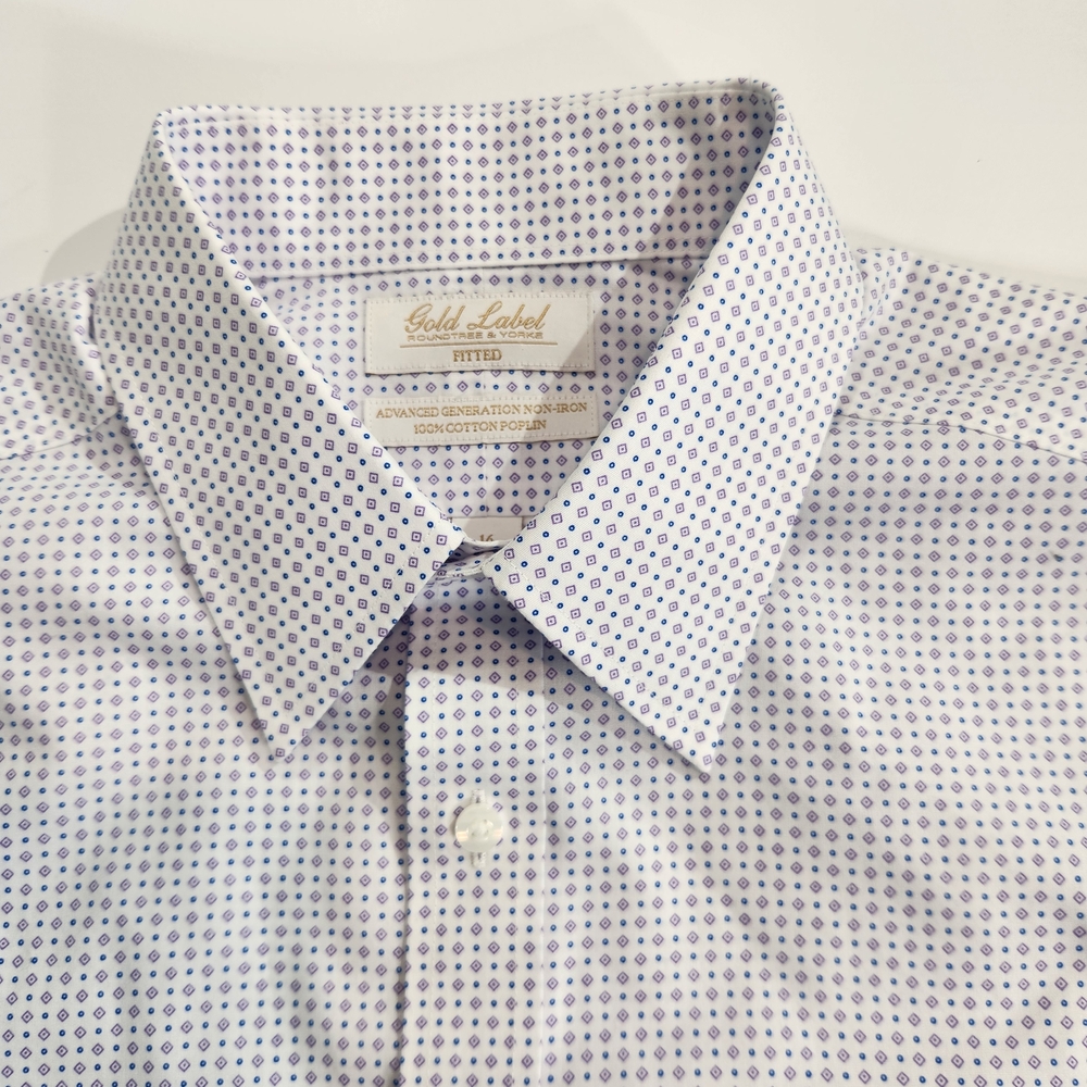 Roundtree Yorke Gold Label Men's Shirt Size 17 34 White Lilac Fitted Poplin 59 - Picture 12 of 13
